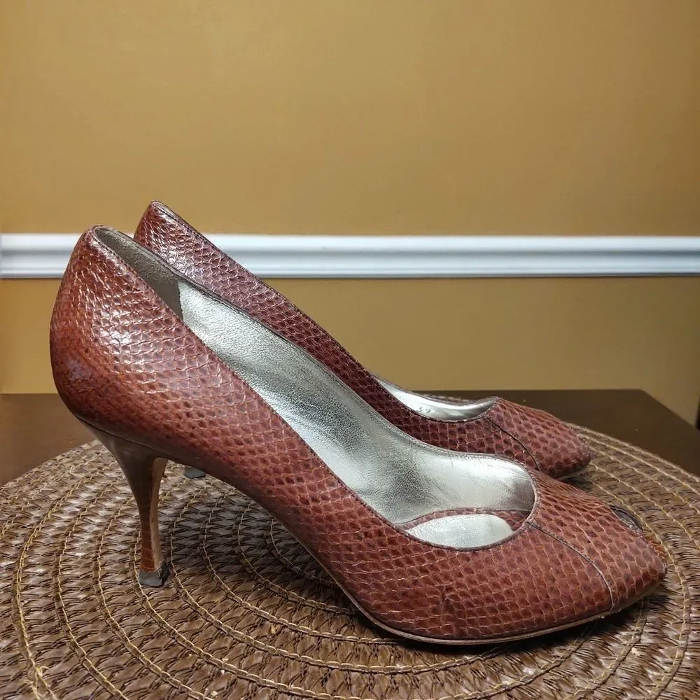 Dolce and Gabbana Snakeskin Peep Toe Heels Size 39